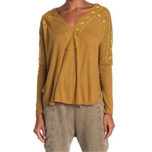 Free People Lola Lace Trim Top In Alchemy Khaki